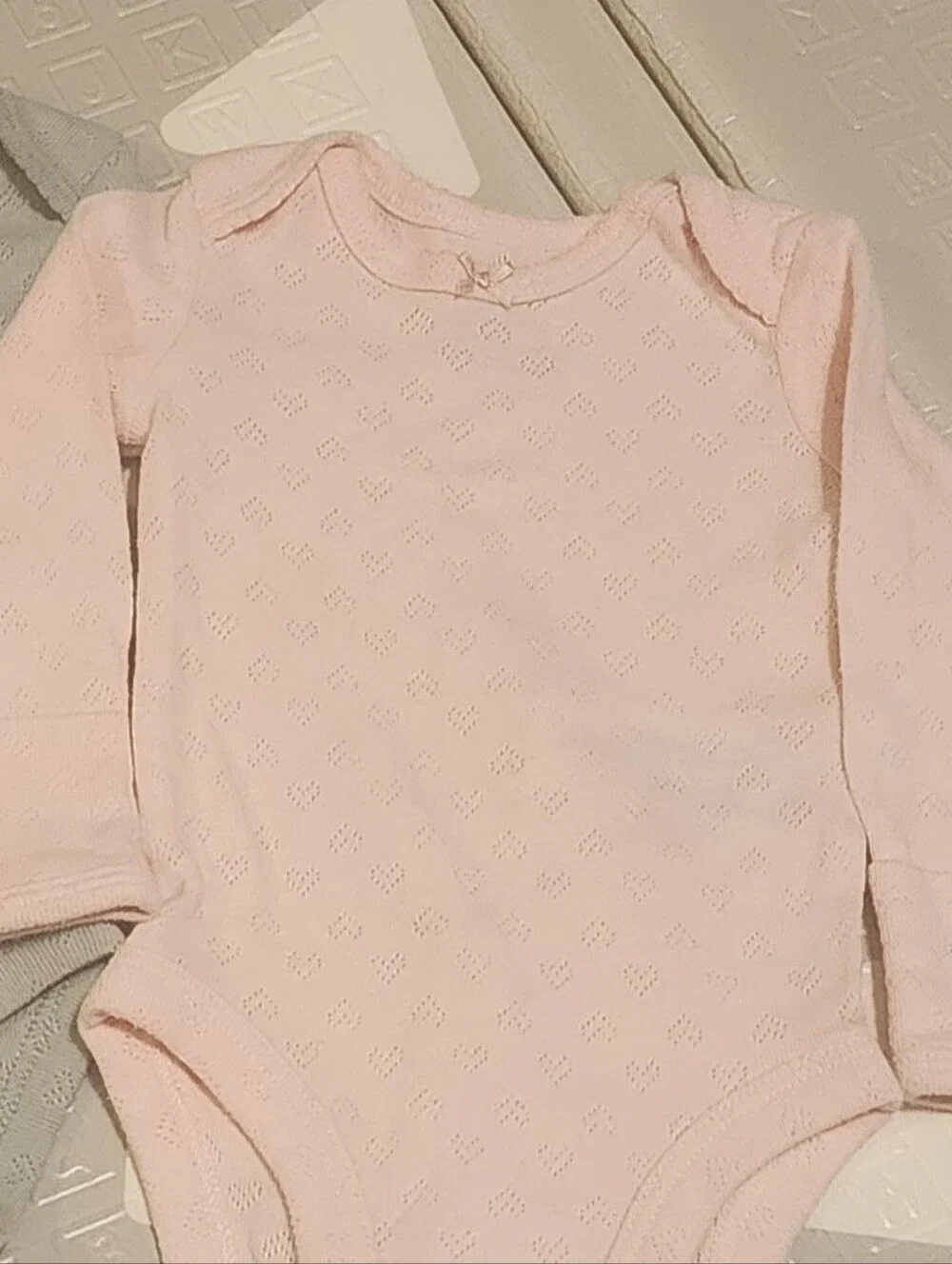 Carter's Sage Green & Baby Pink Heart Knit Long-Sleeve Bodysuits